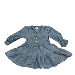 Crewcuts Girls' Chambray‎ Shirt Dress Size 2 Ruffle Layered Blue Light Weight